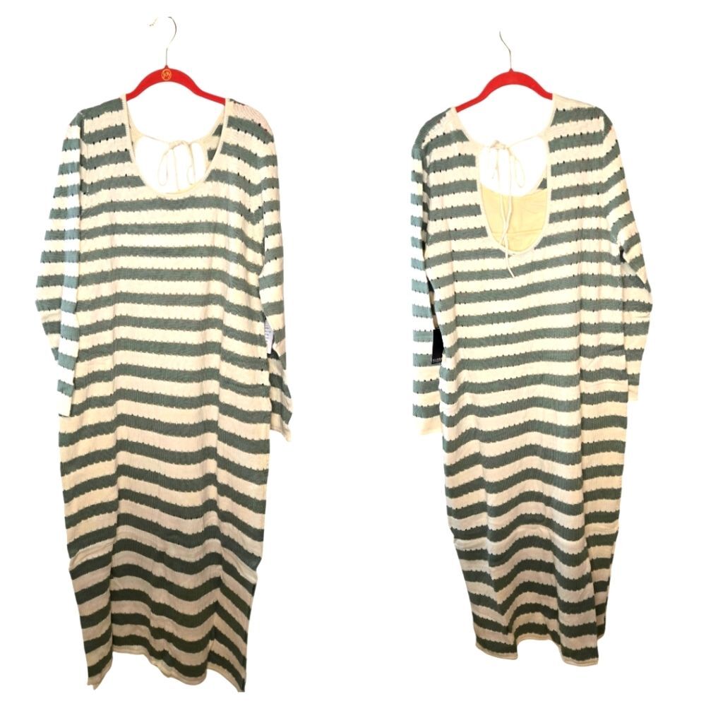 Women's Plus Striped Green Bay Sweater Dress Tie Back NWT Size 18/20 New - Picture 2 of 12